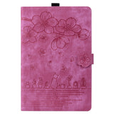 For iPad Pro 11 2025 / 2024 Cartoon Sakura Cat Embossed Smart Leather Tablet Case(Rose Red)