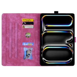 For iPad Pro 11 2025 / 2024 Cartoon Sakura Cat Embossed Smart Leather Tablet Case(Rose Red)