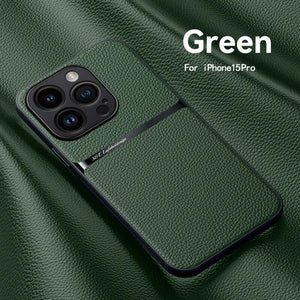 Magnetic Leather Phone Case For iPhone 16 13 12 11 Pro Max Matte Cases For iPhone 15 14 Pro Max 16 Plus Lens Protector Cover