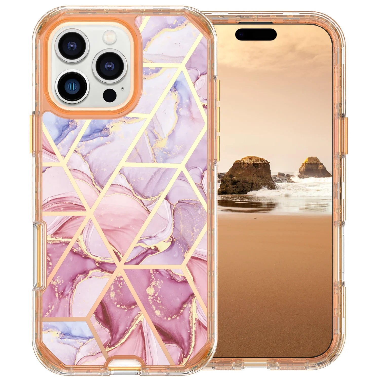 Fit iPhone 16 Pro 6.3" Phone Case, Marble Pattern Slim Shockproof Full Body Protective Rugged Cover For iPhone 16 Pro MAX 6.9