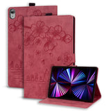 For iPad Pro 11 2025 / 2024 Cartoon Sakura Cat Embossed Smart Leather Tablet Case(Rose Red)